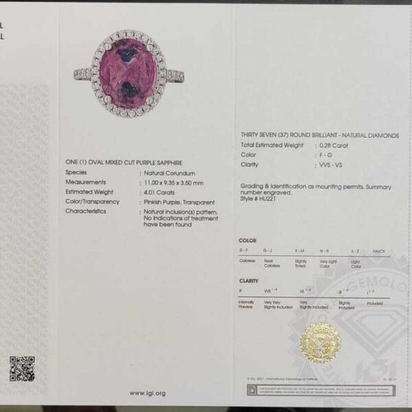 Ring Platinum - 4.29ct. tw. Sapphire - Diamond - Purple Sapphire - Image 5