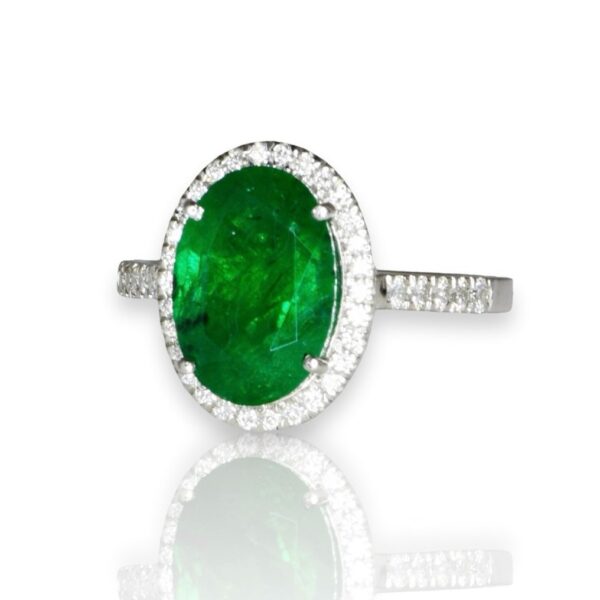 Ring Platinum - 3.88ct. tw. Emerald - Diamond - Exclusive Emerald Ring - Image 3