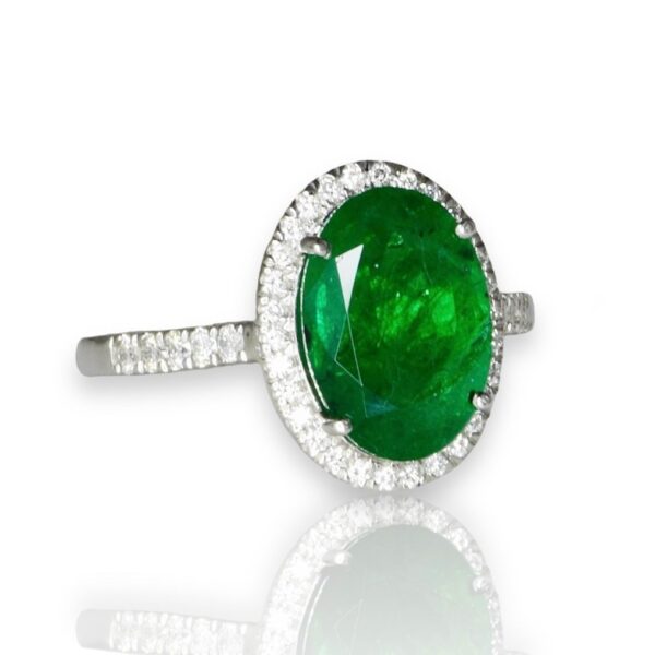 Ring Platinum - 3.88ct. tw. Emerald - Diamond - Exclusive Emerald Ring - Image 2