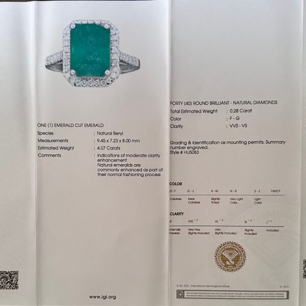 Ring Platinum - 4.35ct. tw. Emerald - Diamond - Emerald Engagement Ring - Image 5