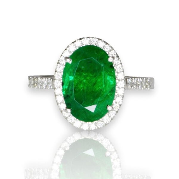 Ring Platinum - 3.88ct. tw. Emerald - Diamond - Exclusive Emerald Ring