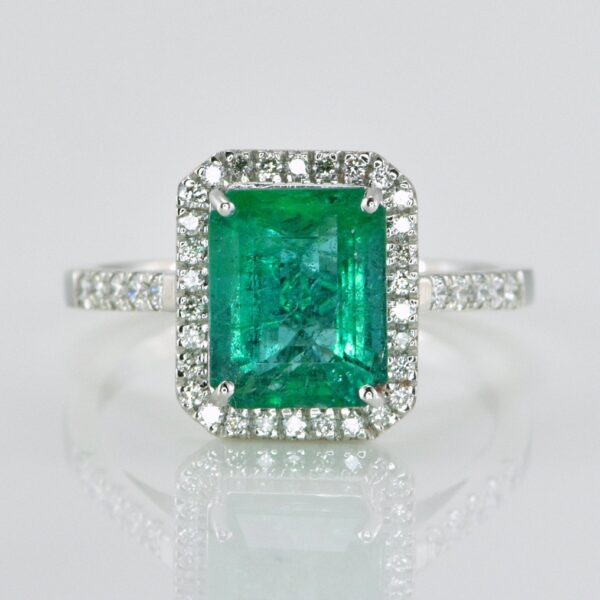 Ring Platinum - 4.35ct. tw. Emerald - Diamond - Emerald Engagement Ring