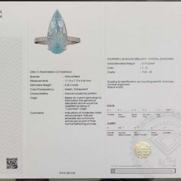 Ring Platinum - 5.45ct. tw. Emerald - Diamond - Colombian emerald Ring - Image 5