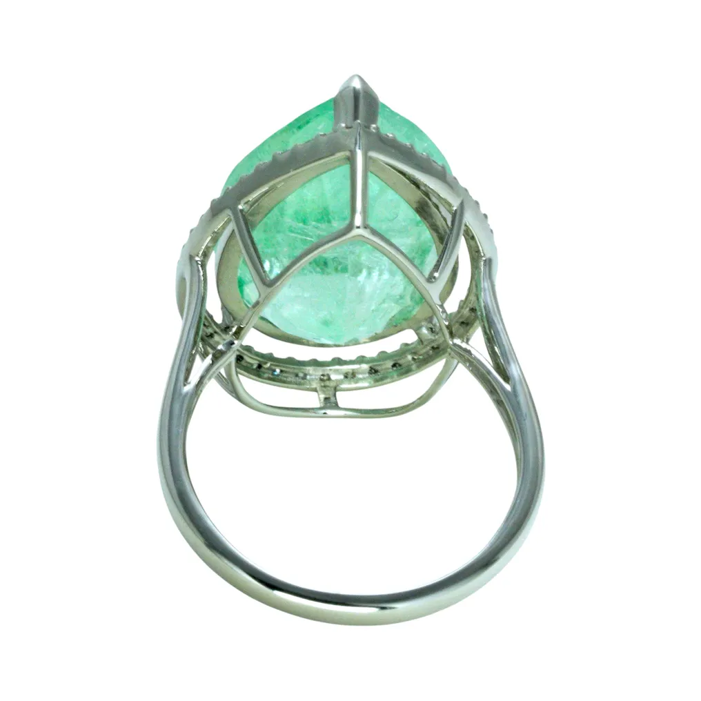 Ring Platinum - 13.00ct. tw. Emerald - Diamond - IGI - Halo Ring - Image 5