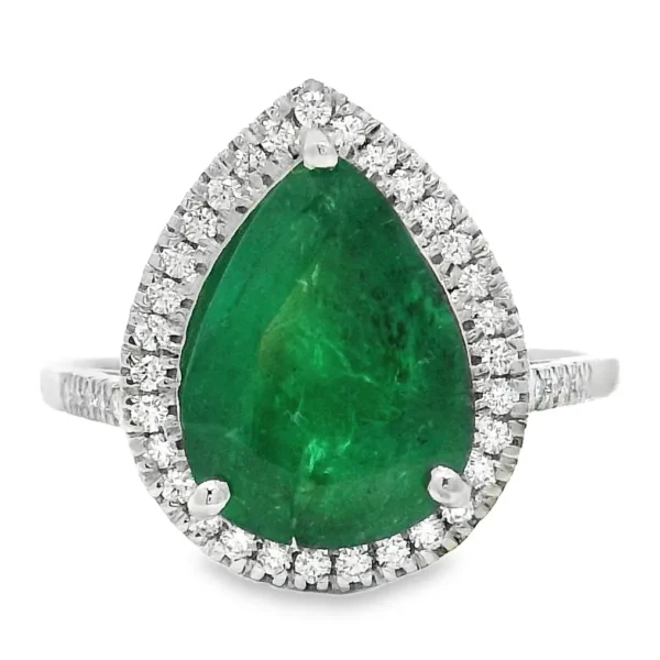 Ring Platinum - 3.34ct. tw. Emerald - Diamond - Deep Green , Transparent