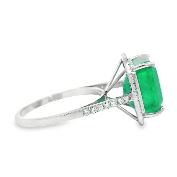 Ring Platinum - 8.33ct. tw. Emerald - Diamond - Exclusive Emerald ring - Image 4