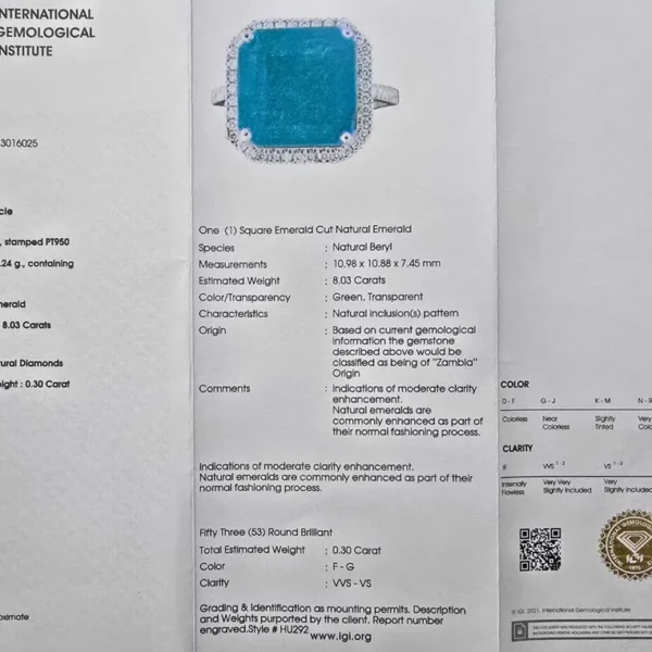 Ring Platinum - 8.33ct. tw. Emerald - Diamond - Exclusive Emerald ring - Image 2