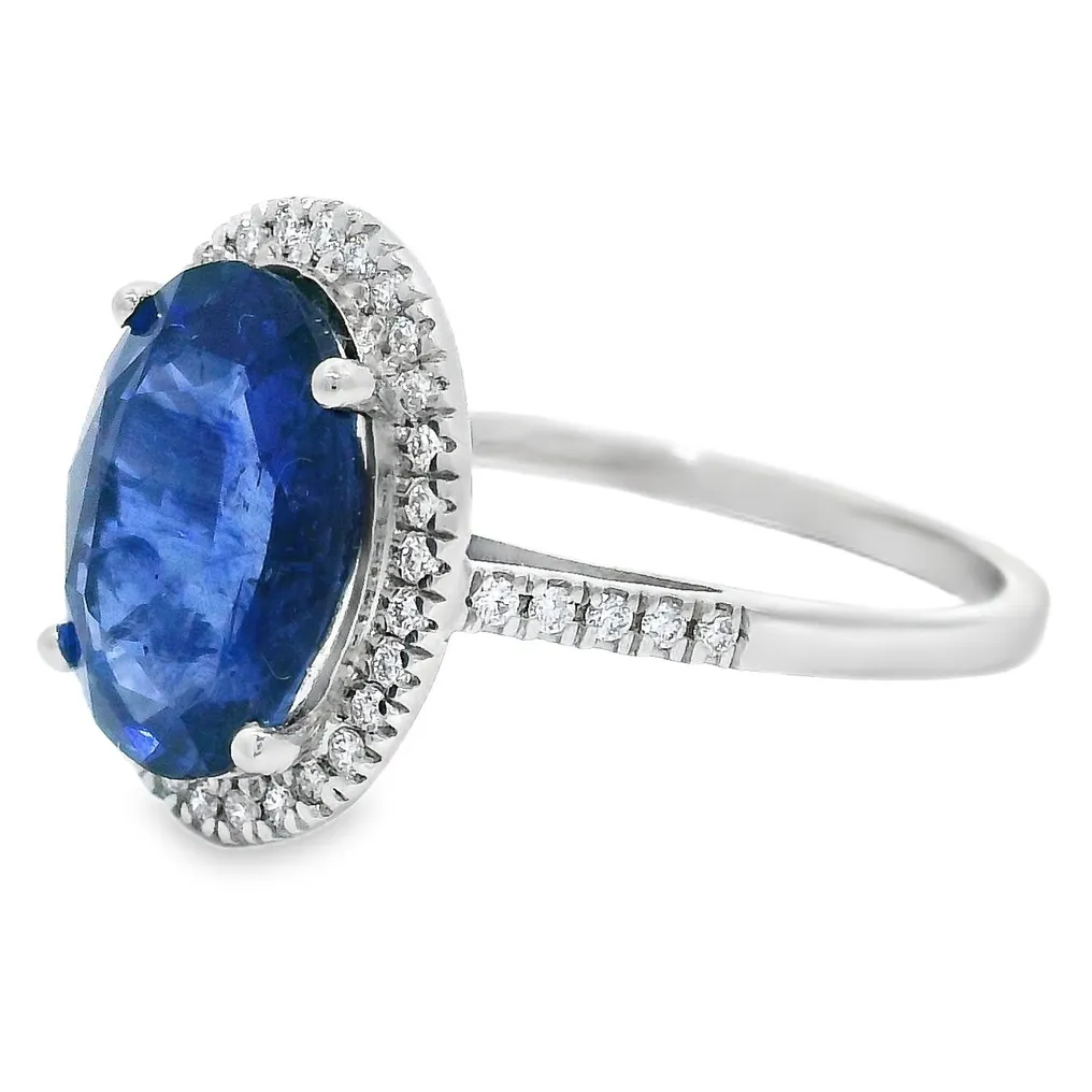 Ring Platinum - 4.24ct. tw. Sapphire - Diamond - Image 3