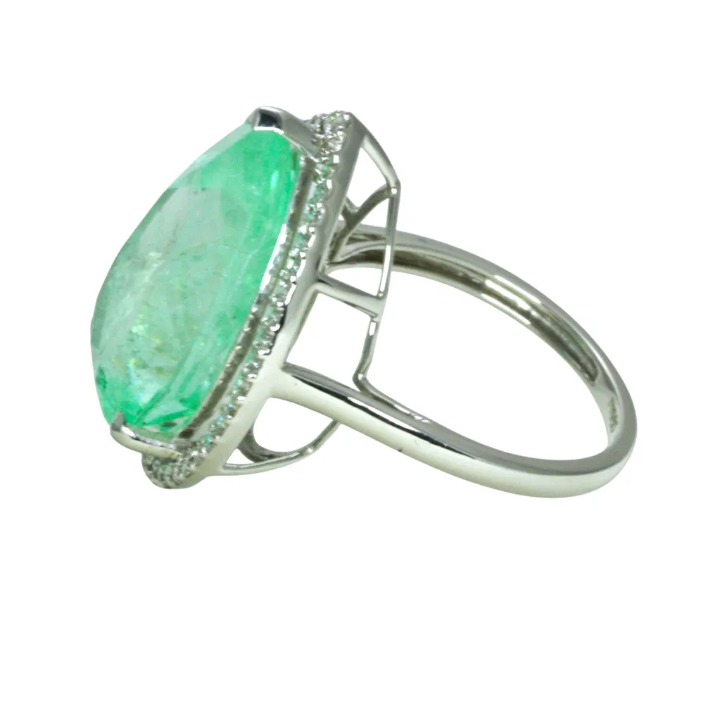 Ring Platinum - 13.00ct. tw. Emerald - Diamond - IGI - Halo Ring - Image 3