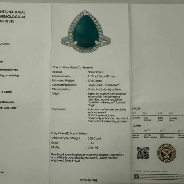 Ring Platinum - 3.34ct. tw. Emerald - Diamond - Deep Green , Transparent - Image 2