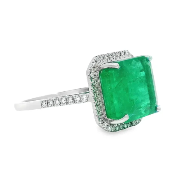 Ring Platinum - 8.33ct. tw. Emerald - Diamond - Exclusive Emerald ring - Image 7