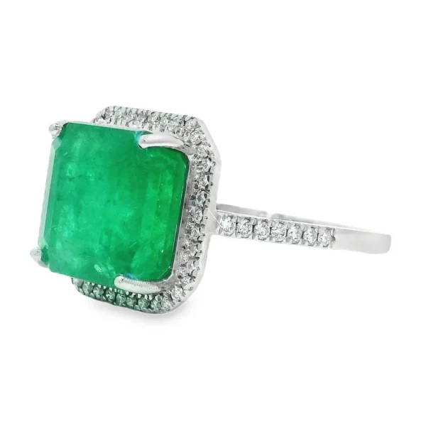 Ring Platinum - 8.33ct. tw. Emerald - Diamond - Exclusive Emerald ring - Image 6