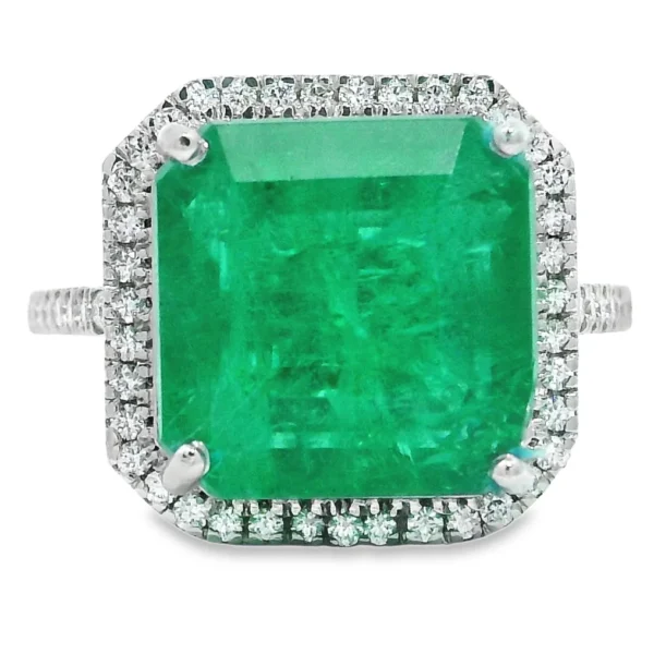 Ring Platinum - 8.33ct. tw. Emerald - Diamond - Exclusive Emerald ring